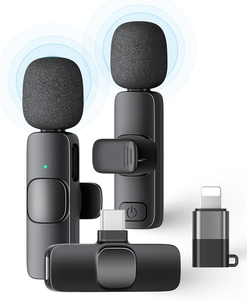 Wireless Lavalier Microphone 2 Pack for iPhone & Android