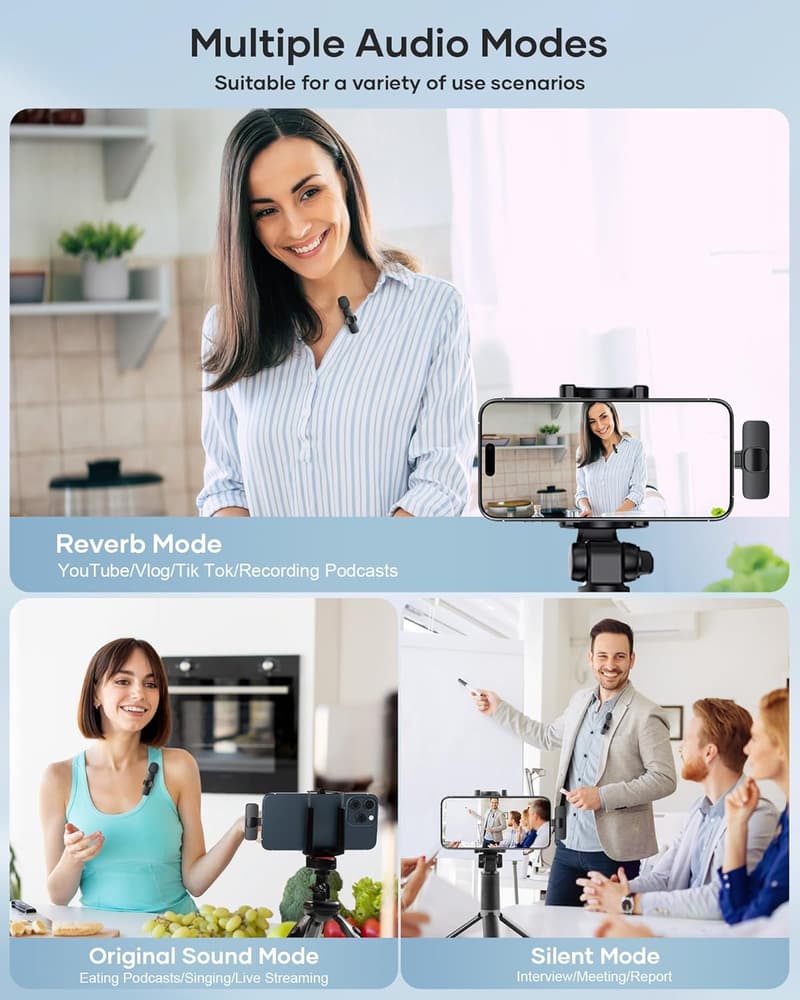 Wireless Lavalier Microphone 2 Pack for iPhone & Android