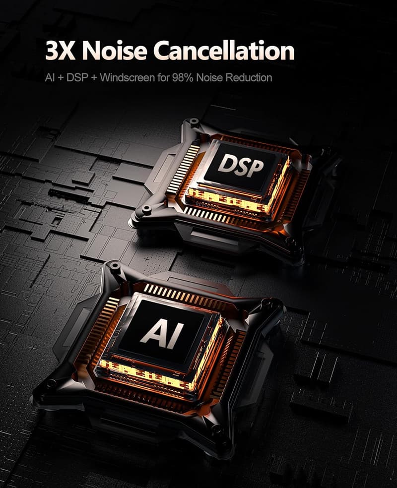 Wireless Dual Lavalier Microphone with AI Noise Reduction