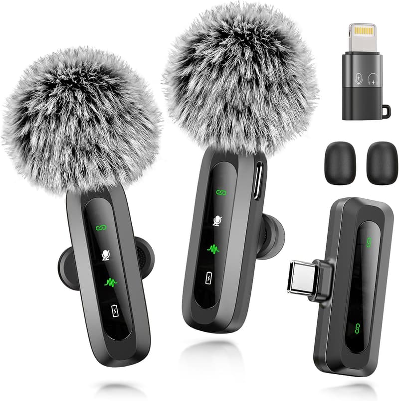 Wireless Lavalier Microphone for iPhone/Android - LED Display