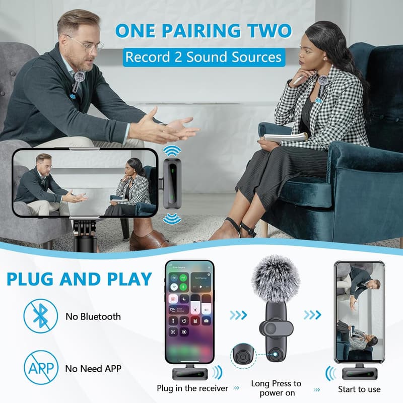 Wireless Lavalier Microphone for iPhone/Android - LED Display