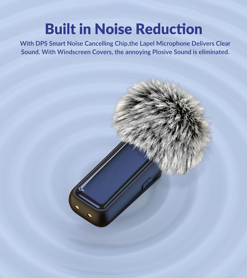 Wireless Lavalier Microphone for iPhone & Android - Noise Reduction