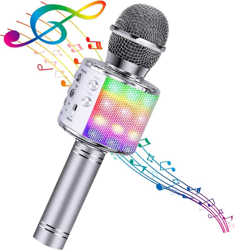 Wireless Karaoke Microphone with LED Lights - Portable Gift for Kids and Adults