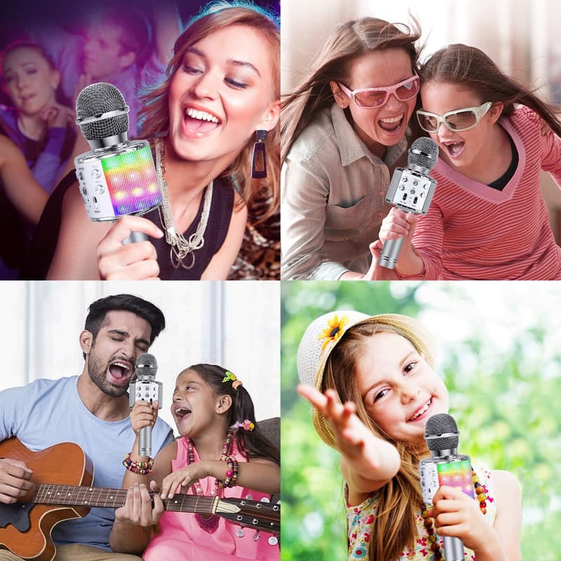 Wireless Karaoke Microphone with LED Lights - Portable Gift for Kids and Adults