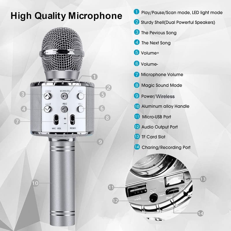 Wireless Karaoke Microphone with LED Lights - Portable Gift for Kids and Adults
