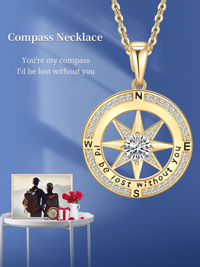 I'd Be Lost Without You Compass Necklace for Women - 18k Gold Filled