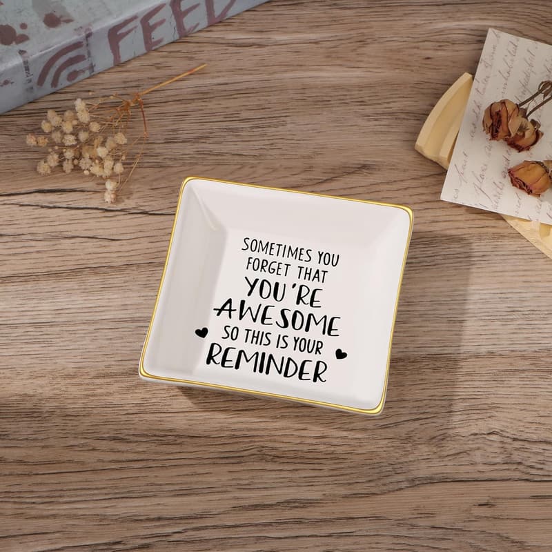 Birthday Gift Ring Dish for Women - Modern White Ceramic