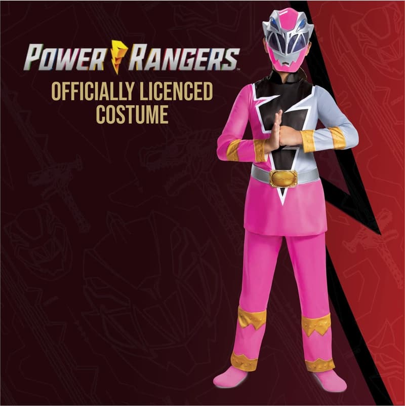 Girls' Pink Power Ranger Costume with Mask - Official Dino Fury