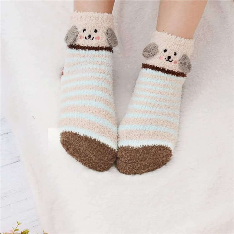 Winter Women's Fuzzy Animal Slipper Socks - 3 Pairs