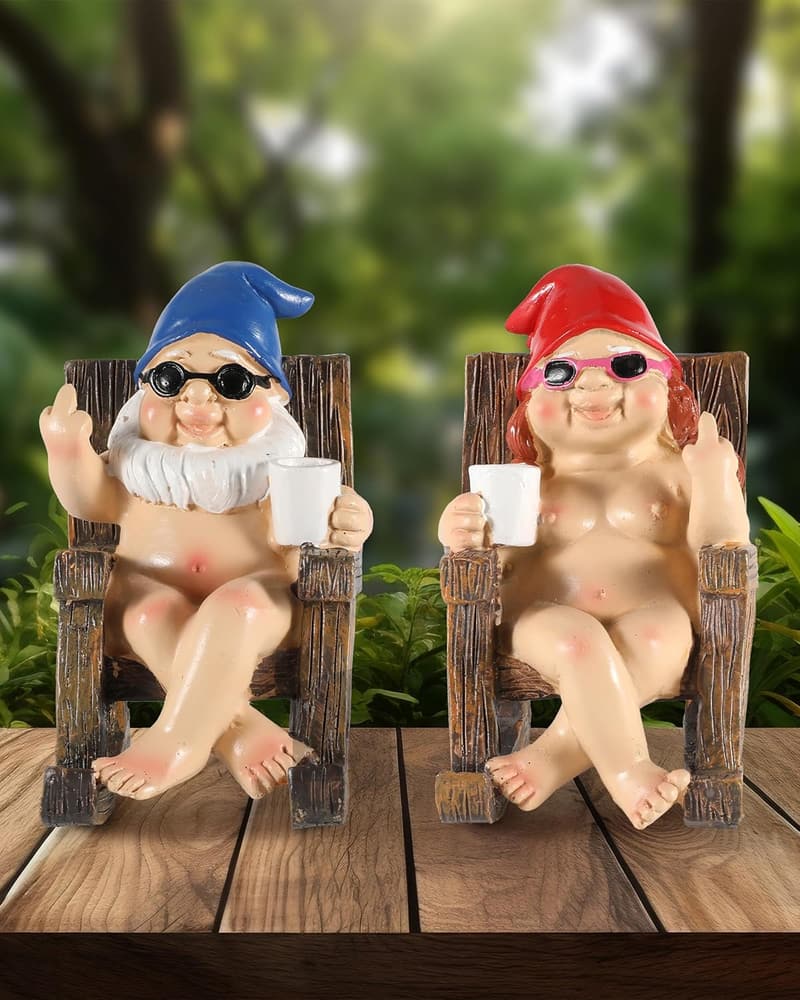 Naughty Gnomes in Rocking Chair - Resin Decor Collectibles (2 Pack)