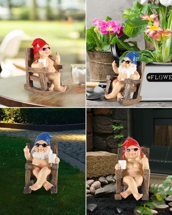 Naughty Gnomes in Rocking Chair - Resin Decor Collectibles (2 Pack)