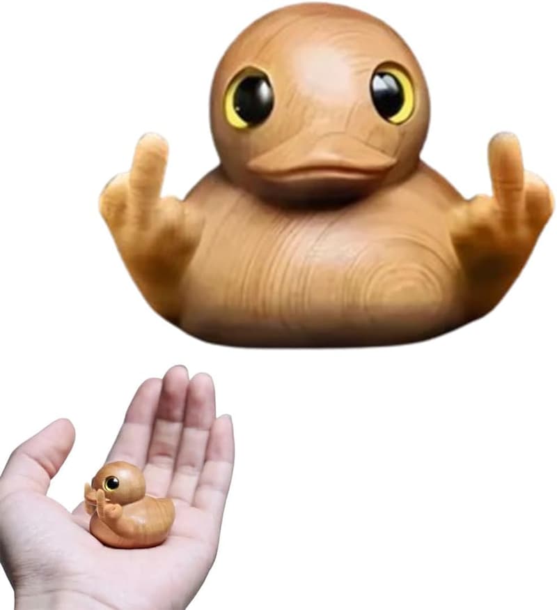 Funny Handmade Wooden Middle Finger Duck Figurine for Home Décor