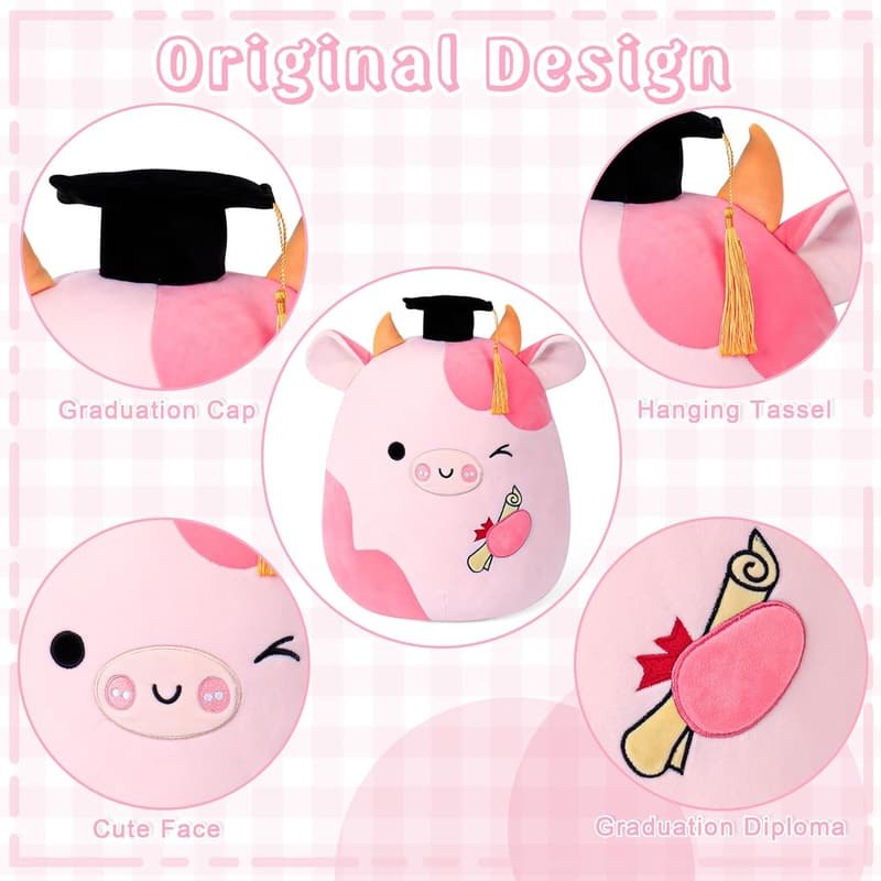 2025 Graduation Cow Plush Doll with Mini Cap for Students