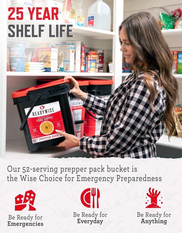 Emergency Prepper Pack Bucket – 52 Servings Freeze-Dried Food