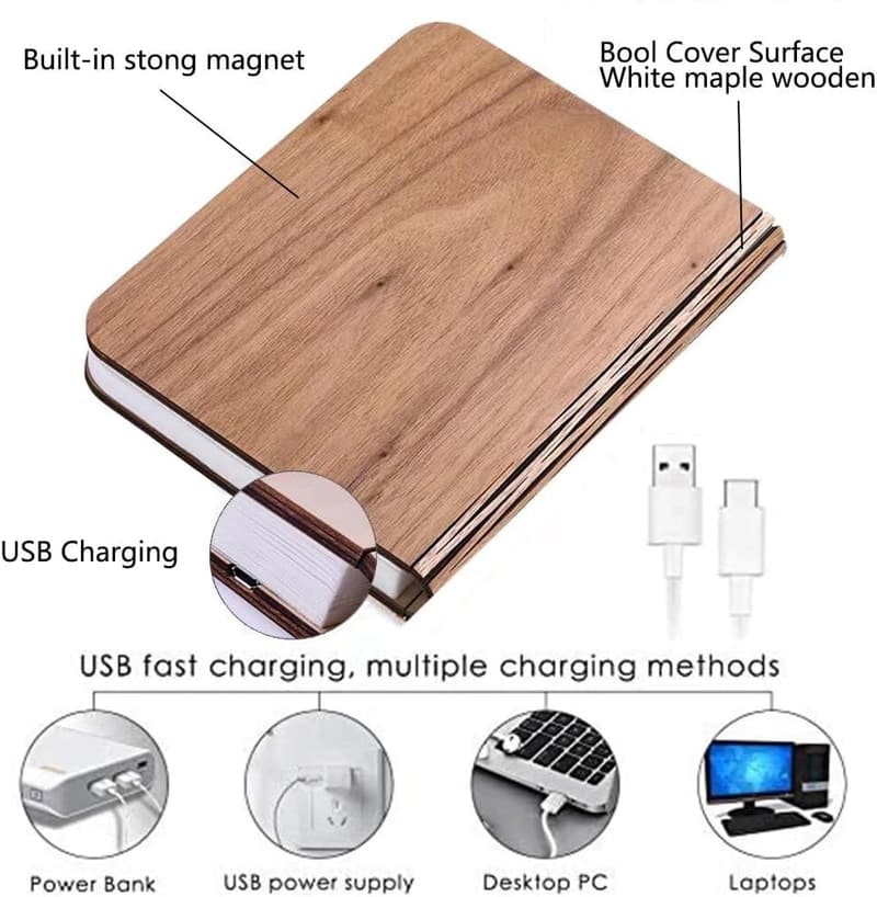 Folding Wooden LED Table Lamp - Rechargeable Mood Light