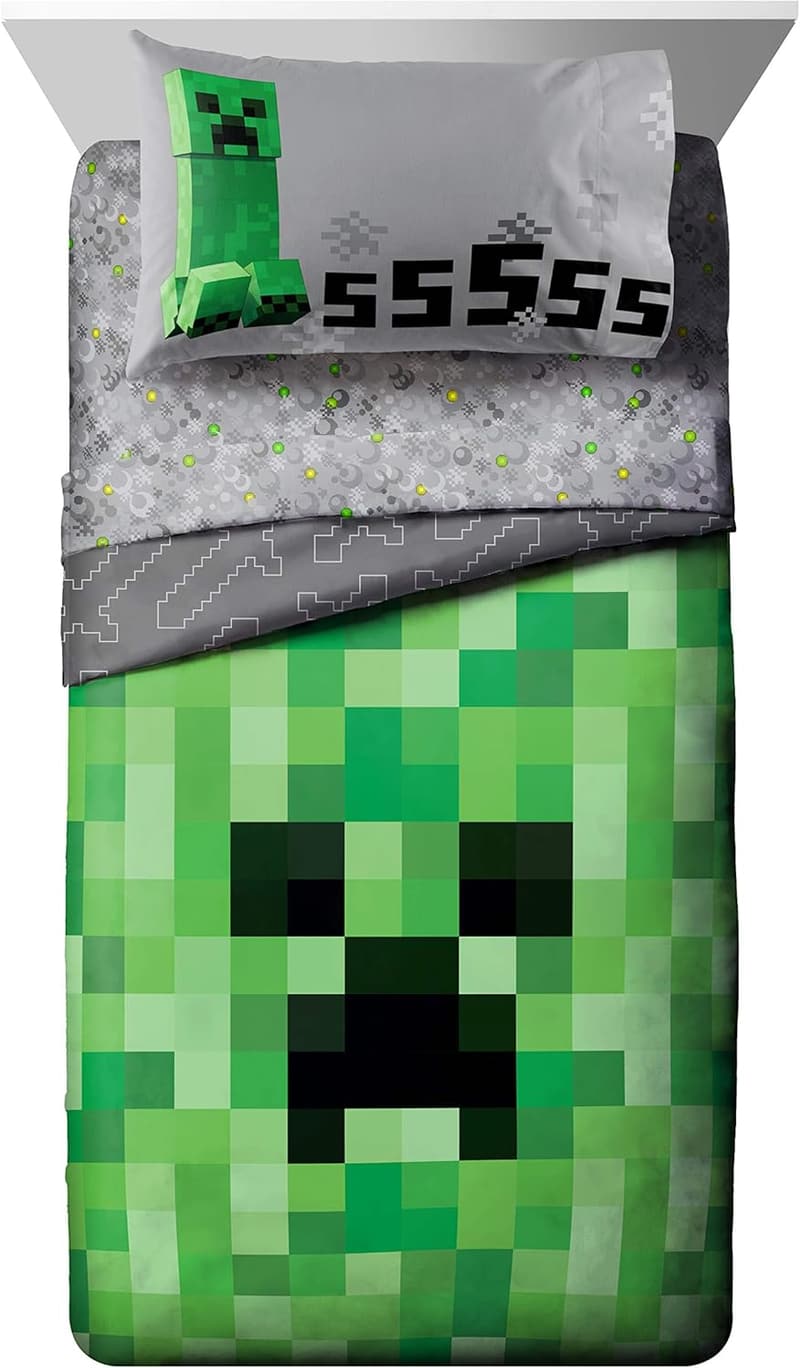 Minecraft Creeper Twin Bed Set - 4 Piece Official Collection