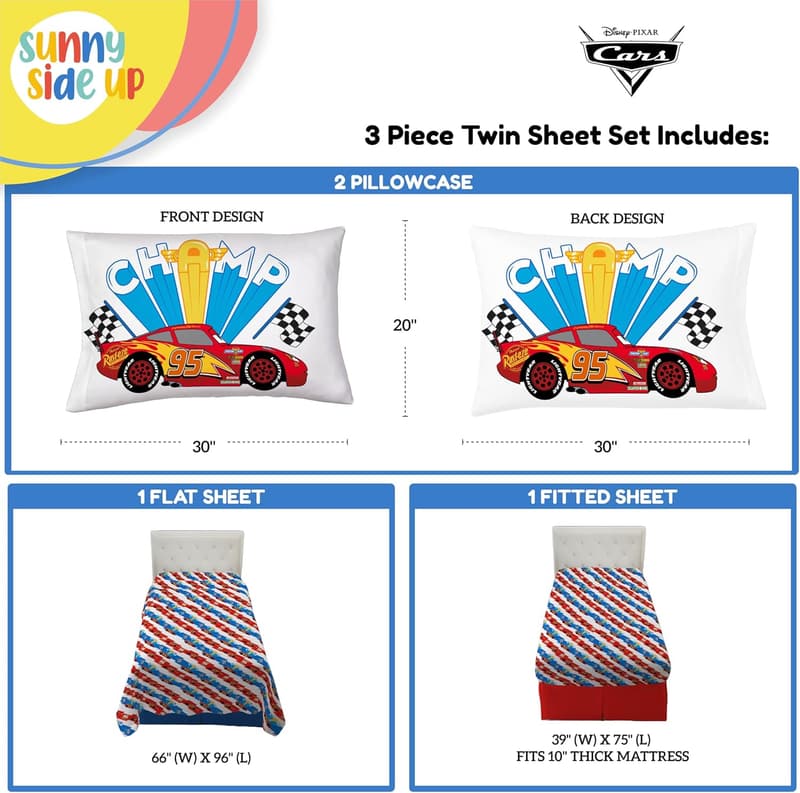 Cars Lightning McQueen Twin Sheet Set - 3-Piece Kids Bedding
