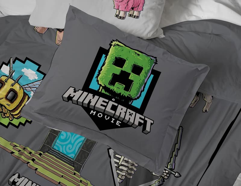 Minecraft Twin Comforter Set - Soft Grey 5-Piece Bedding Set