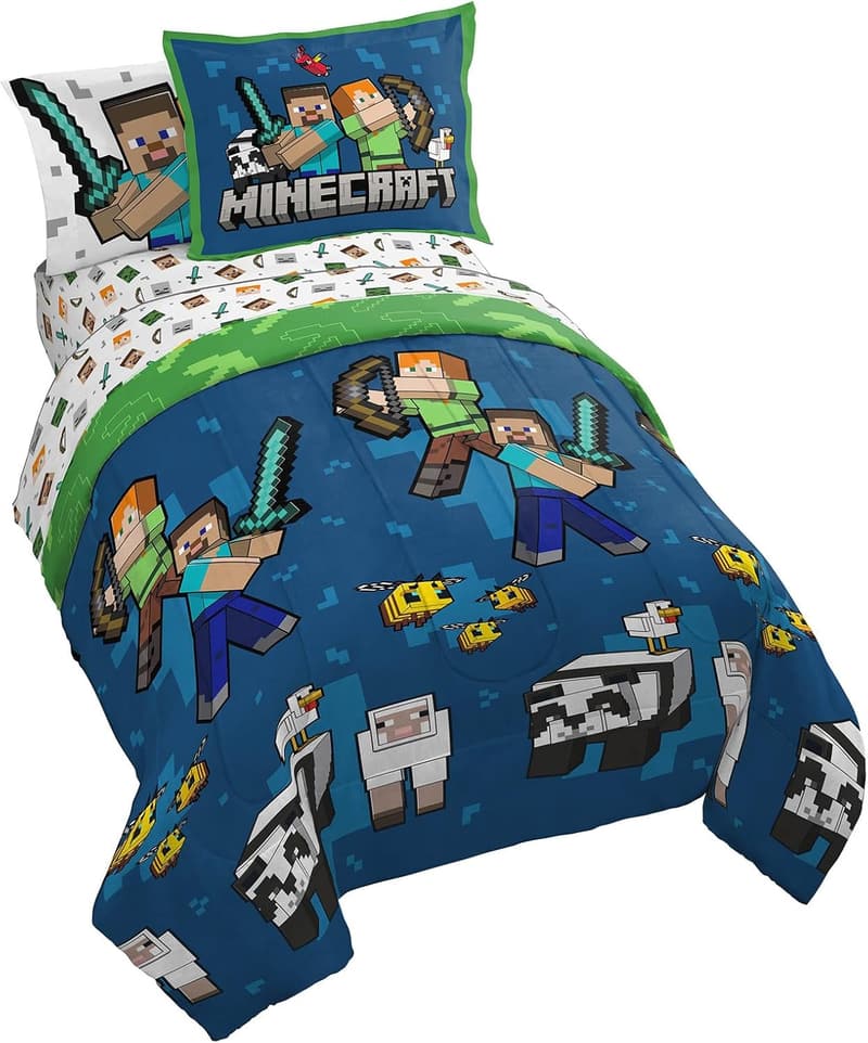 Minecraft Twin Comforter Set - 5-Piece Kids Bedding, Super Soft