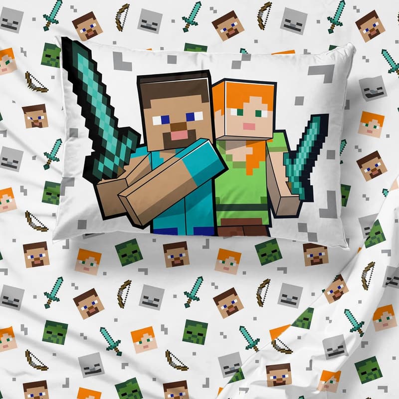 Minecraft Twin Comforter Set - 5-Piece Kids Bedding, Super Soft