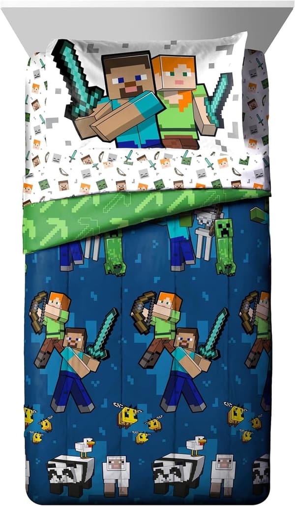 Minecraft Twin Comforter Set - 5-Piece Kids Bedding, Super Soft
