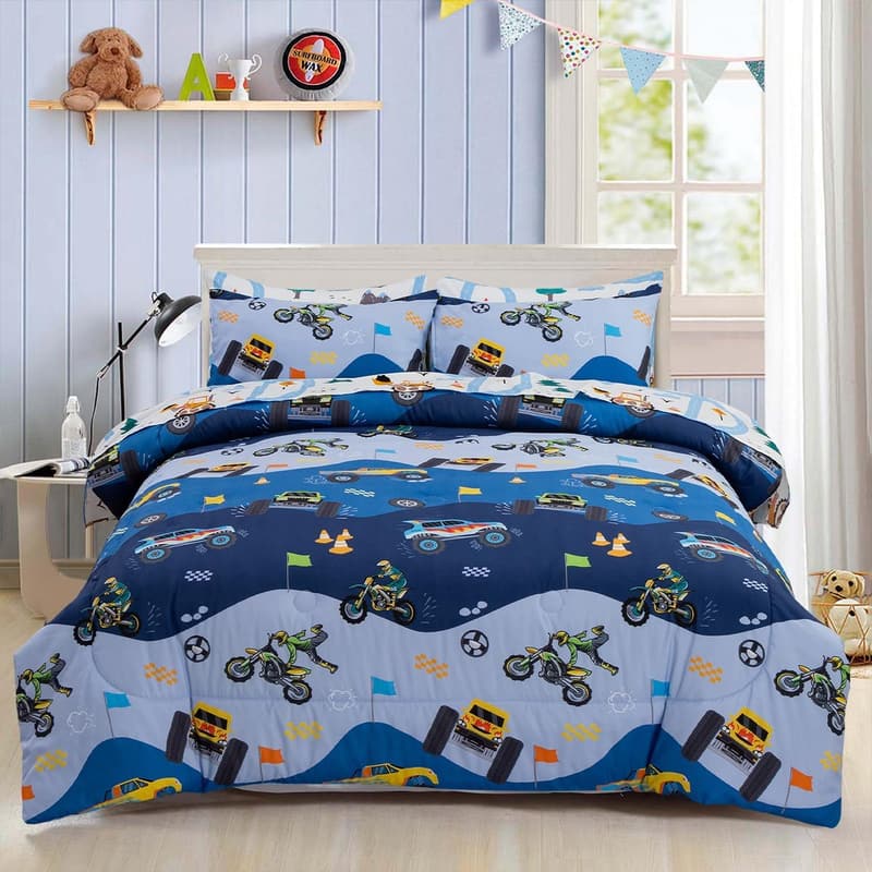 Construction Car Twin Bedding Set for Boys - 5-Piece Comforter & Sheets