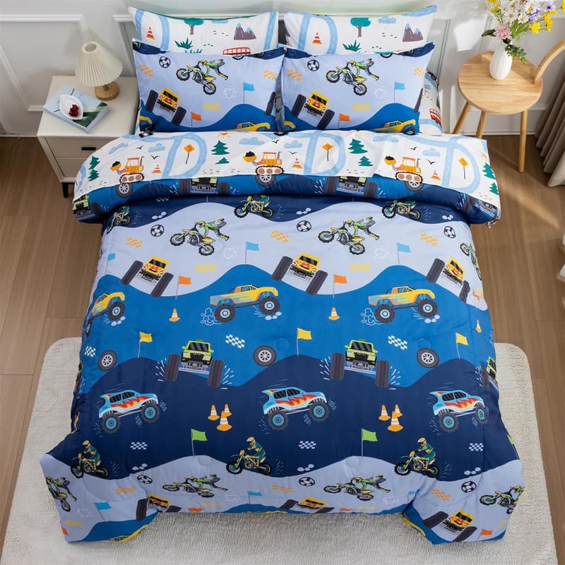 Construction Car Twin Bedding Set for Boys - 5-Piece Comforter & Sheets