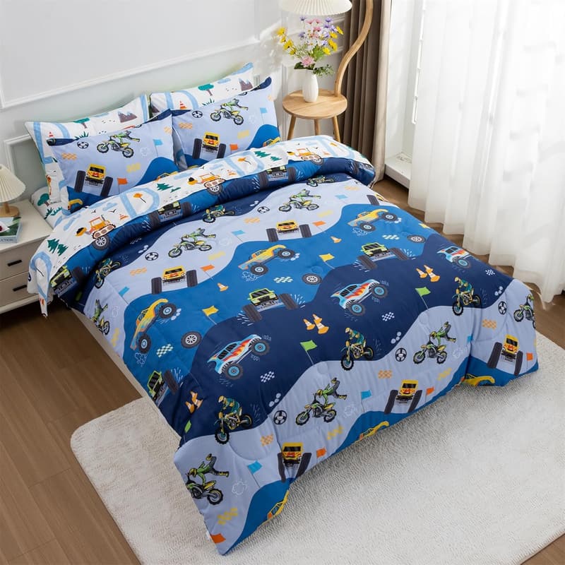 Construction Car Twin Bedding Set for Boys - 5-Piece Comforter & Sheets