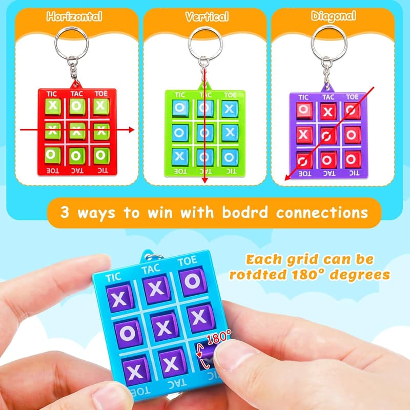 Tic Tac Toe Keychain Set - 16 Pcs Kids Party Favors