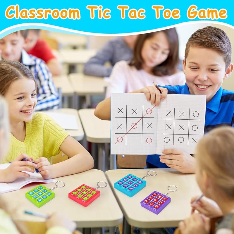 Tic Tac Toe Keychain Set - 16 Pcs Kids Party Favors