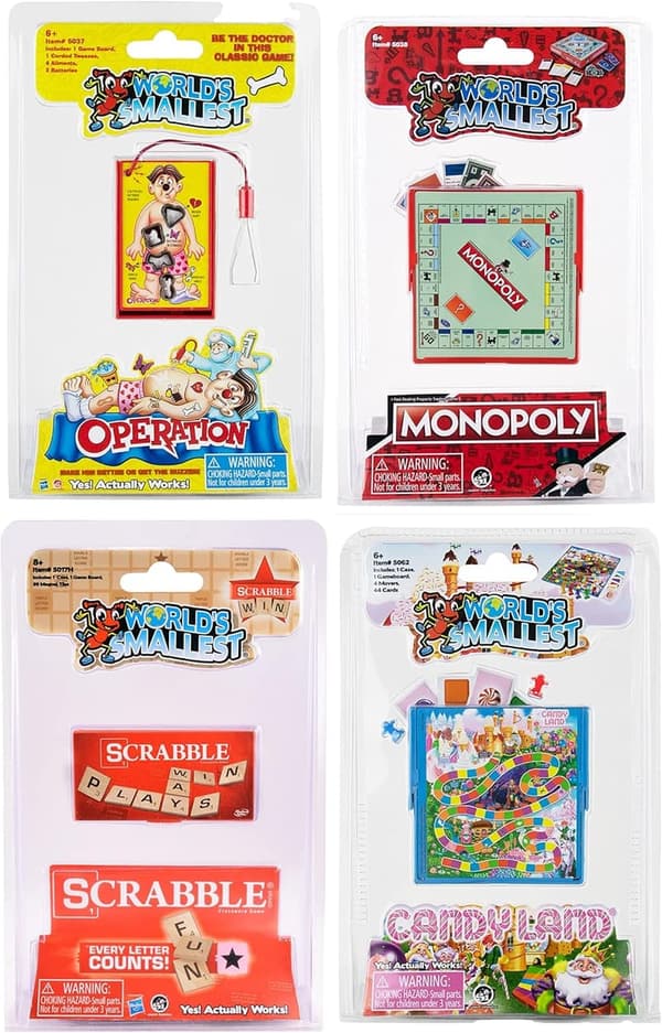 Miniature Board Games Set of 4: Scrabble, Monopoly, Operation, Candy Land