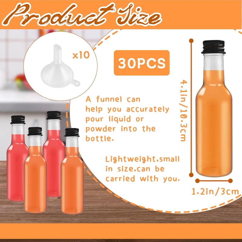 30 Pack Mini Liquor Bottles with Funnels for Party Supplies