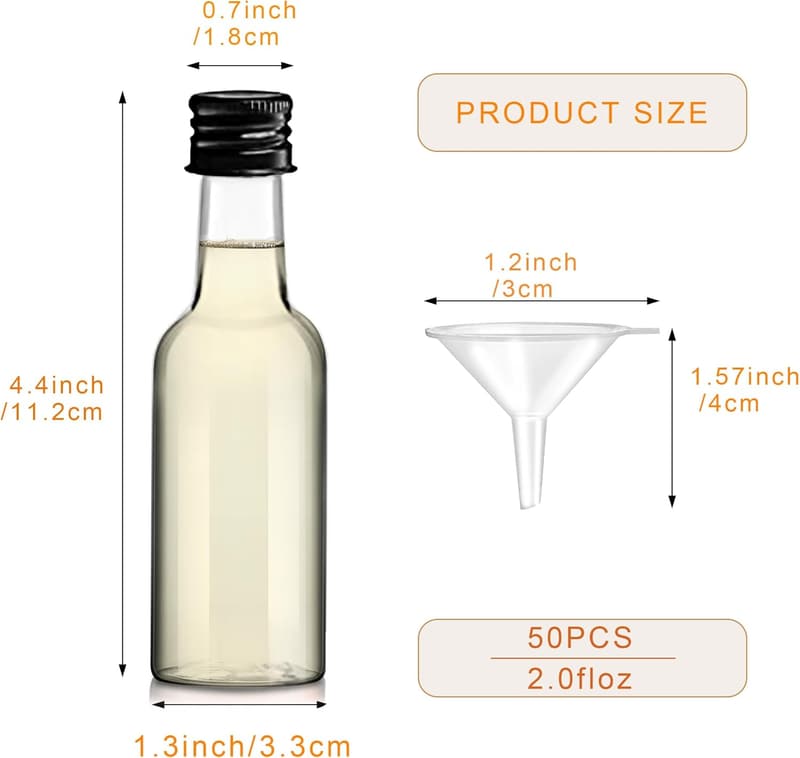 50 Pack 2 oz Airtight Mini Liquor Bottles for Parties
