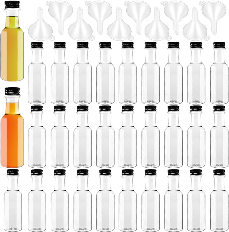 30 Pack Mini Liquor Bottles with Caps and Funnels for Parties