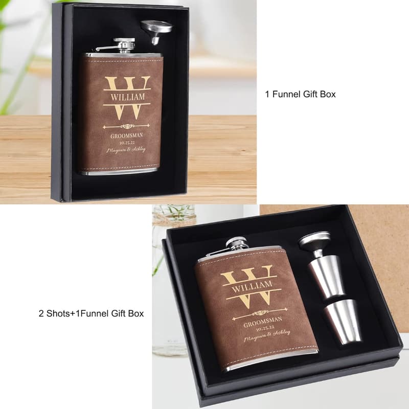 Personalized Wedding Groomsmen Flasks Set of 4, Engraved 304 Steel