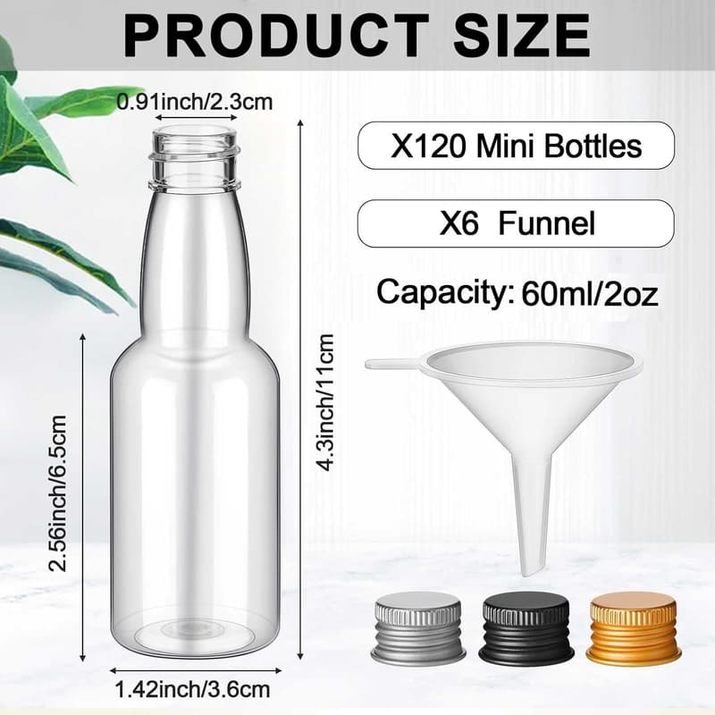 Mini Liquor Bottles for Party Favors – 120 Pcs (2 oz)