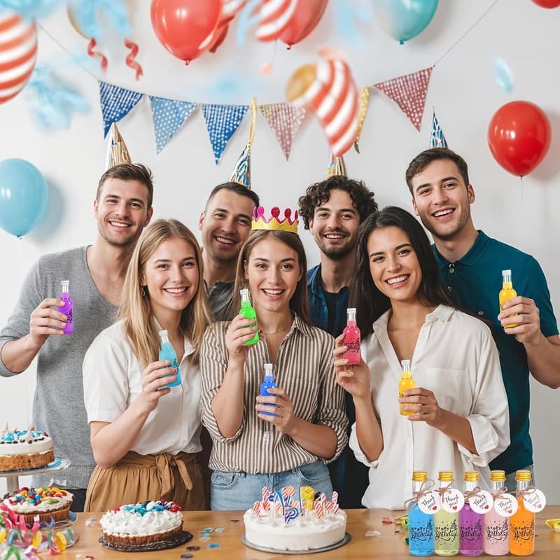 Happy Birthday Mini Liquor Bottles - 50 Pack with Caps & Tags