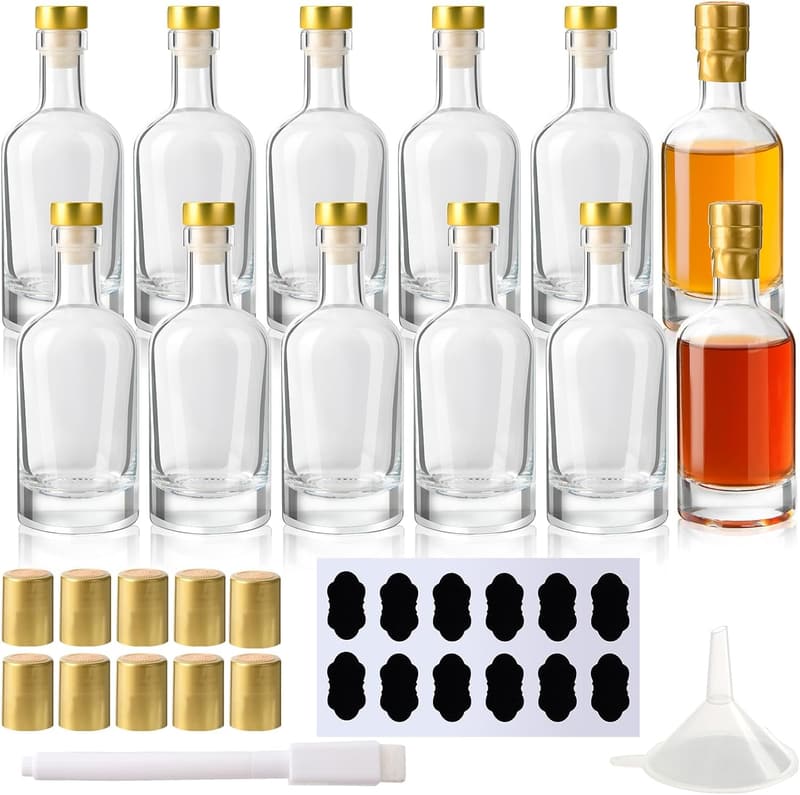 Empty Mini Vodka Bottles (3 oz, 12 Pack) with T-Top Caps