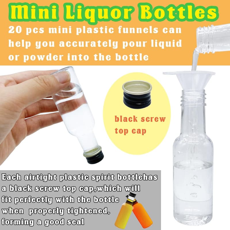Miniature Spirit Bottles Set with Funnels for Parties