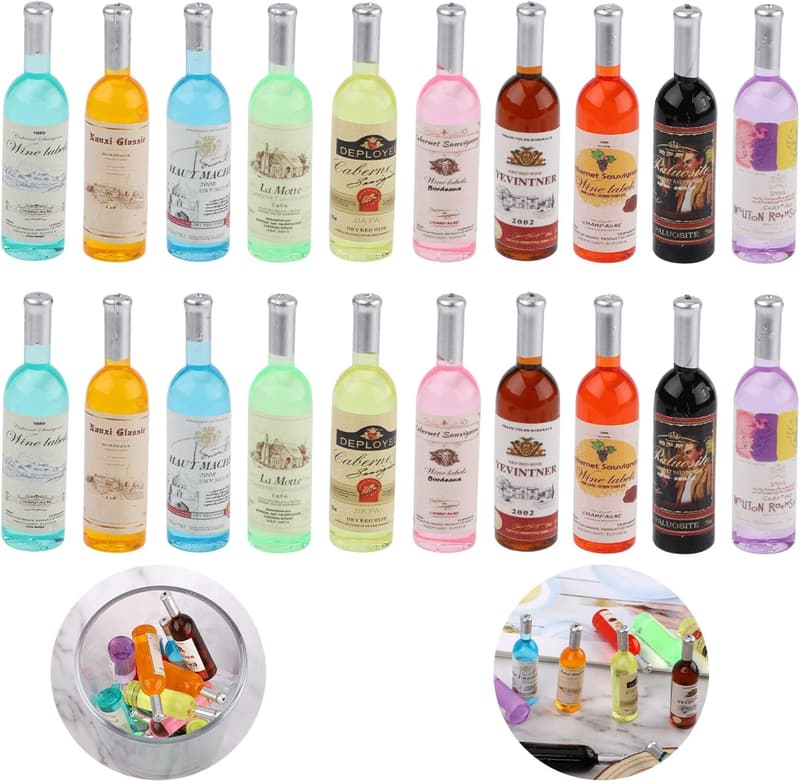 Miniature Dollhouse Wine Bottles - 20pcs Set (10 Colors)