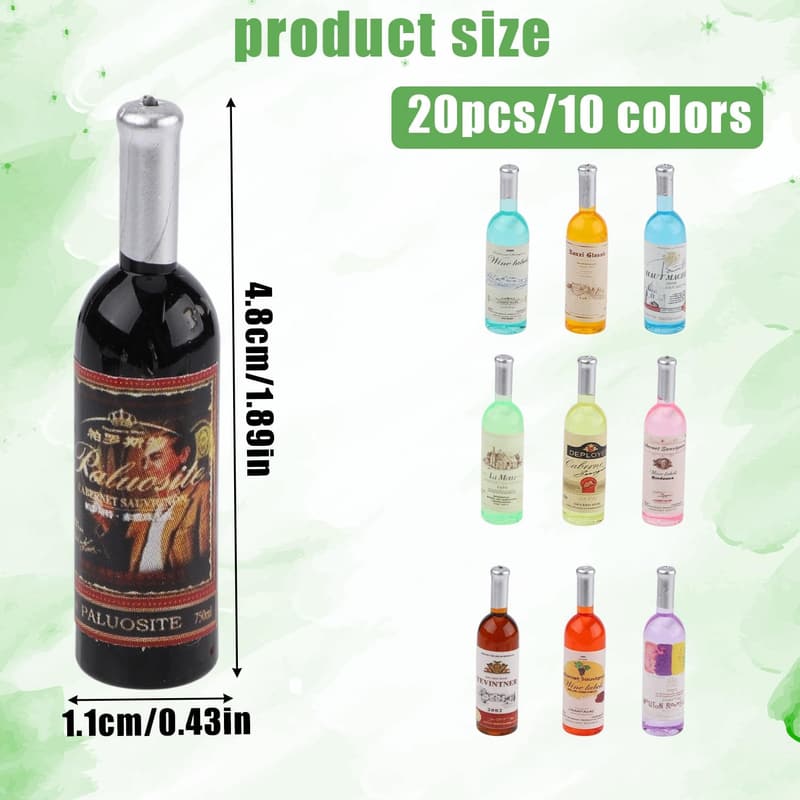 Miniature Dollhouse Wine Bottles - 20pcs Set (10 Colors)