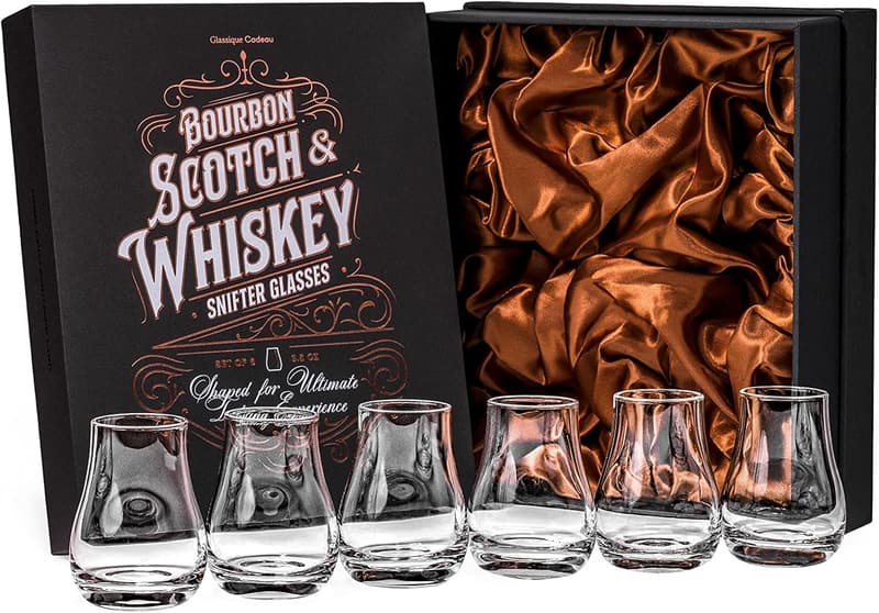 Set of 6 Stemless Whiskey Tasting Glasses - 3.5 oz Crystal Snifters
