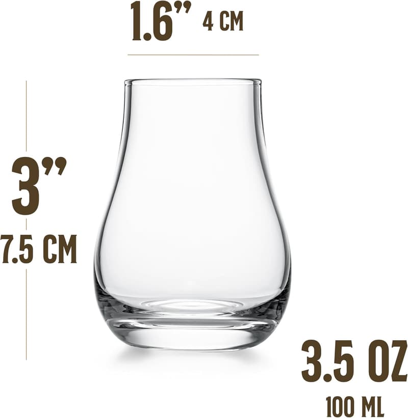 Set of 6 Stemless Whiskey Tasting Glasses - 3.5 oz Crystal Snifters