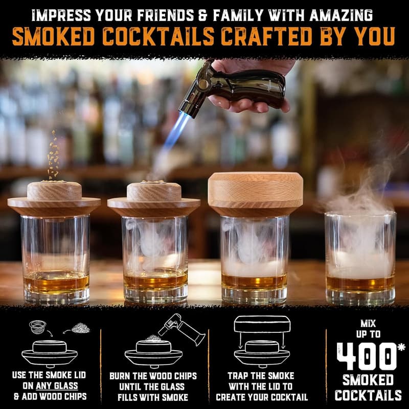 Cocktail Smoker Kit with 8 Wood Chip Flavors - Gift for Men