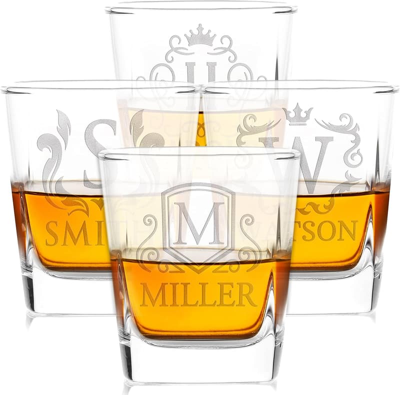 Monogrammed Whiskey Glasses Set - Personalized Gifts for Men