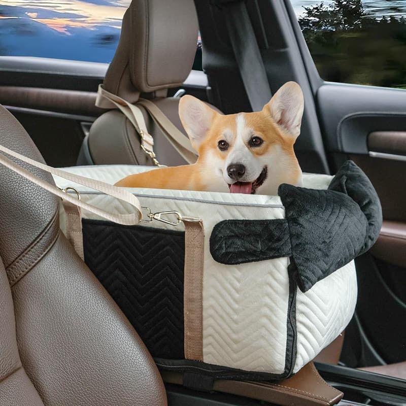 Portable Dog Car Seat for Small Dogs - Safety Belt & Cushion