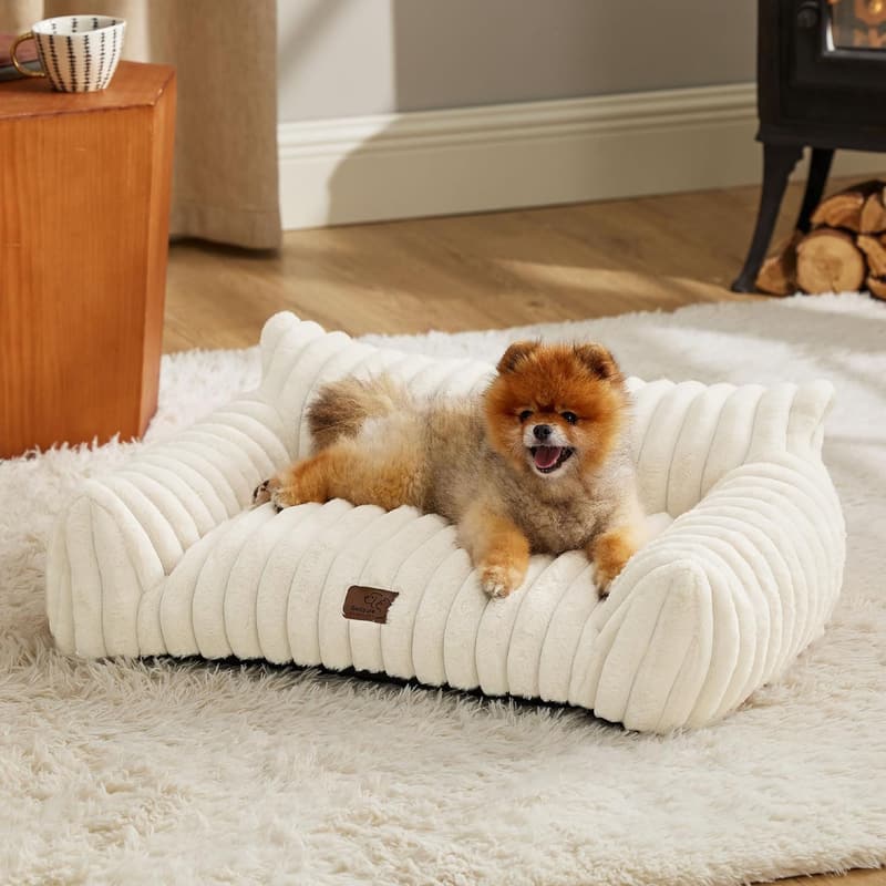 Cute Cat Couch for Pets - Fluffy Corduroy Pet Sofa, 30