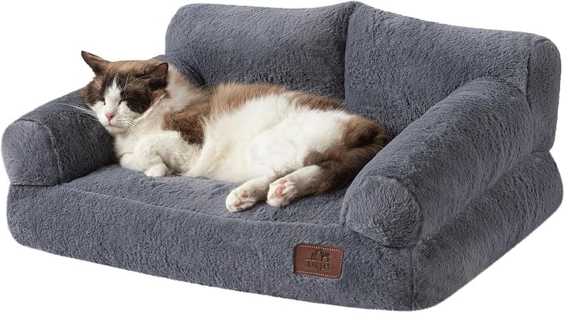 Calming Soft Plush Sofa Bed for Small Dogs and Cats - Gray