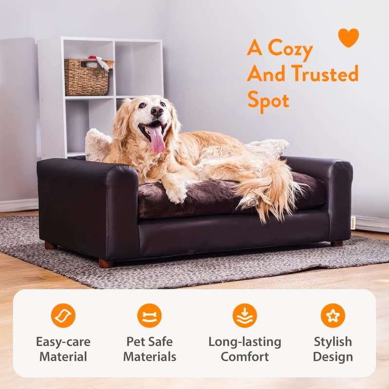 Medium/Large Espresso Leatherette Pet Sofa