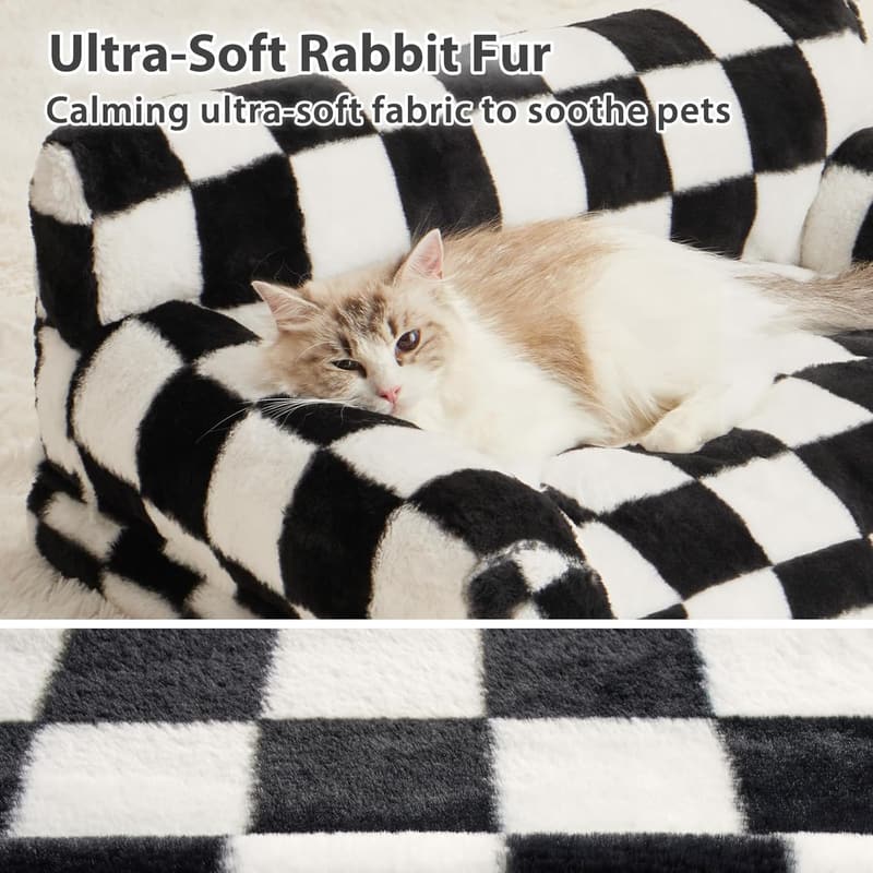 Small Pet Sofa Bed with Washable Cover - Black & White Checkered